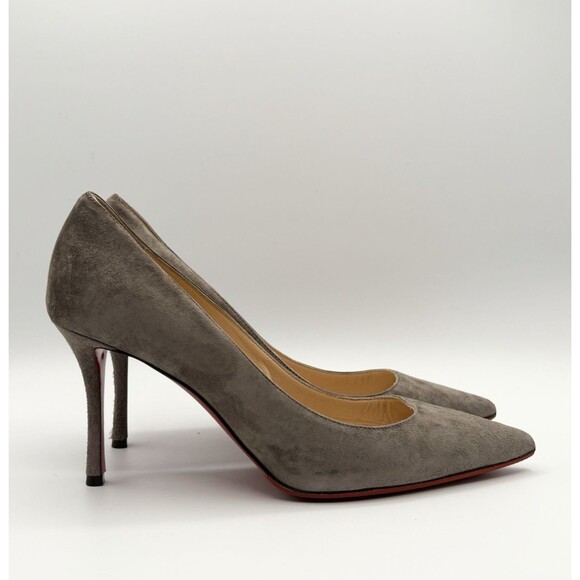 Christian Louboutin Gray Suede Stiletto Decoltish 85 Pumps Roche Sz EU 38 8 - Picture 1 of 14